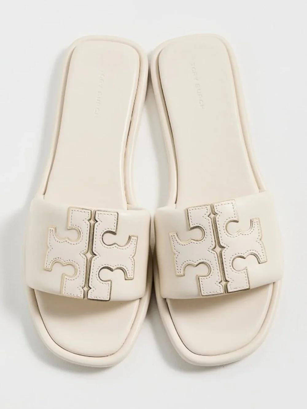 Tory Burch Double T Sport Slides Light Cream/Gold Sz 9.5